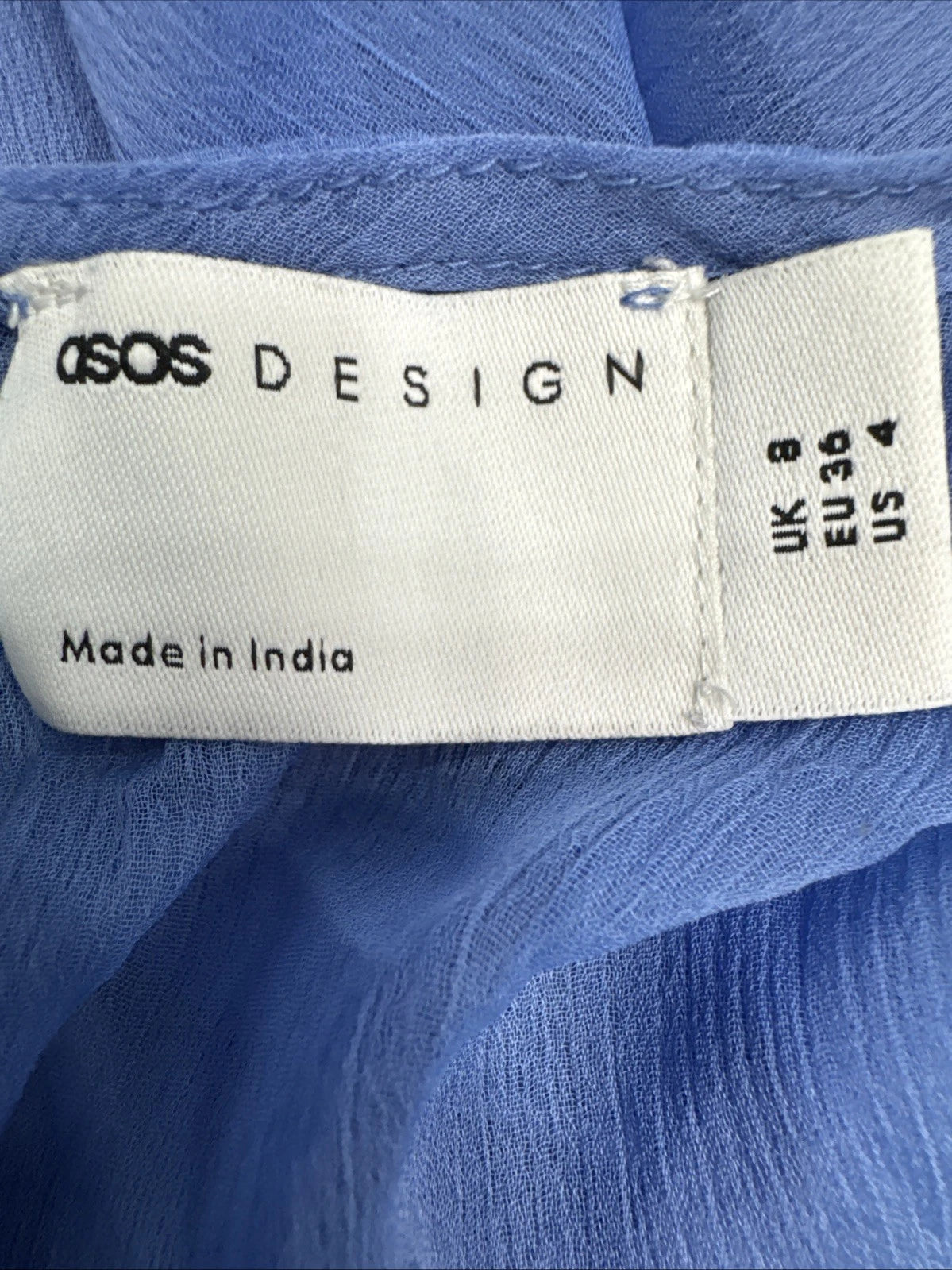 ASOS DESIGN Blue Chiffon Mini Dress Women's 4 Long Sleeve Belted NWT