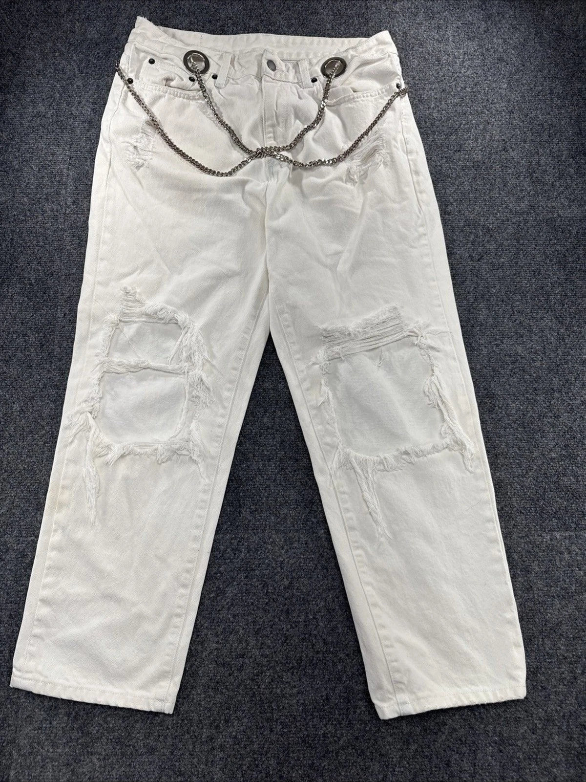 CARMAR Cargo Jeans Women 29 White Chain Utility Denim Y2K Streetwear