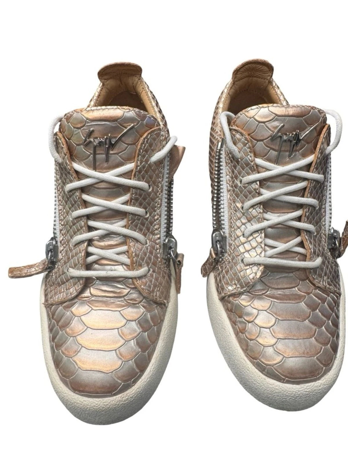 Giuseppe Zanotti Frankie Gold Python Leather Sneakers EU 38 Double Zip Italy