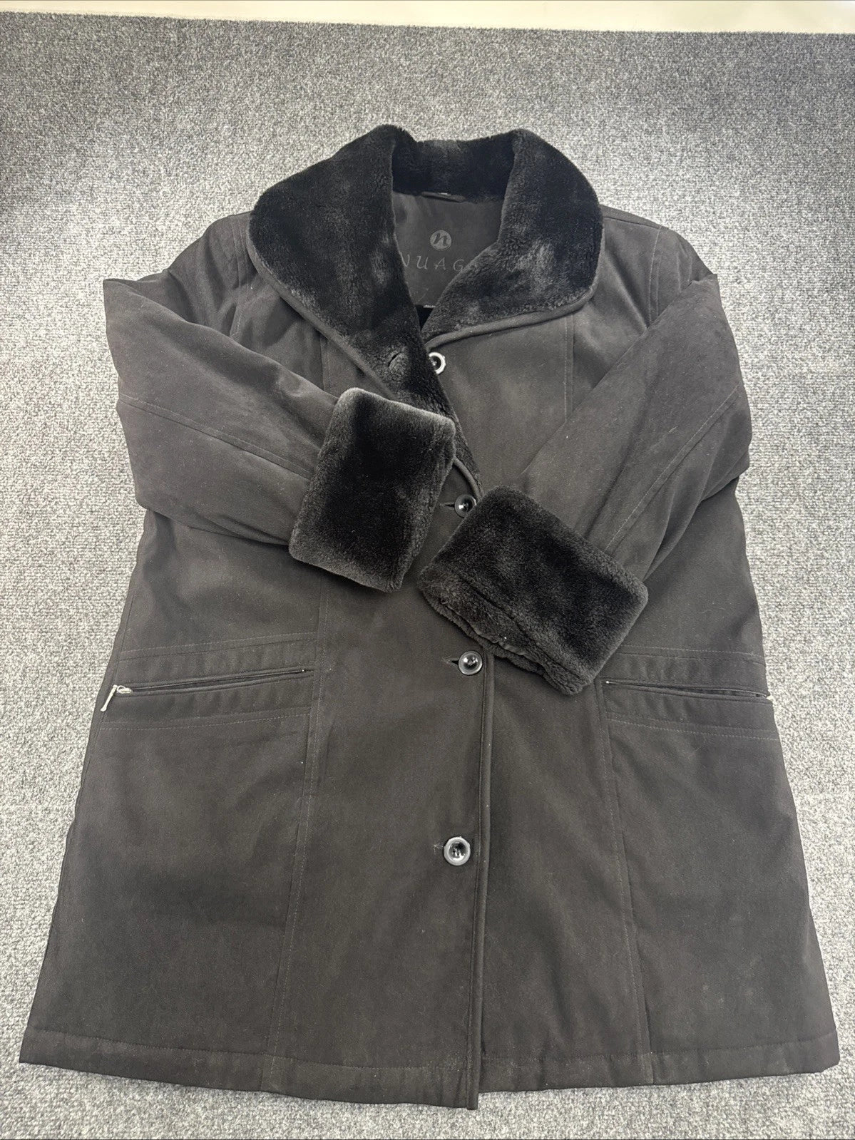 Nuage Polar Bear Black Faux Fur Lined Hooded Coat Jacket Women’s Missing Hood