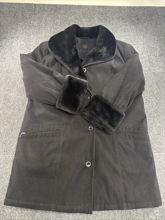 Nuage Polar Bear Black Faux Fur Lined Hooded Coat Jacket Women’s Missing Hood