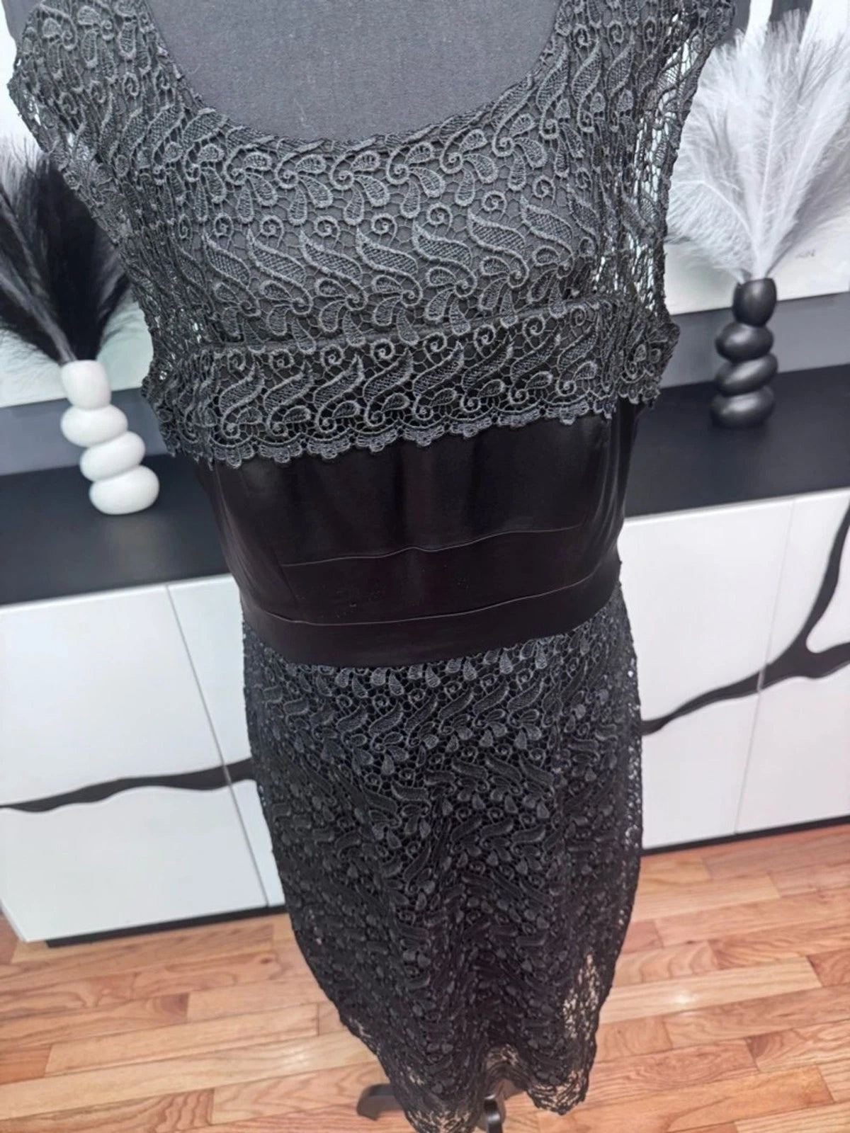 Jax Charcoal Lace Overlay Midi Dress Sleeveless A-Line Formal Size 12 EUC