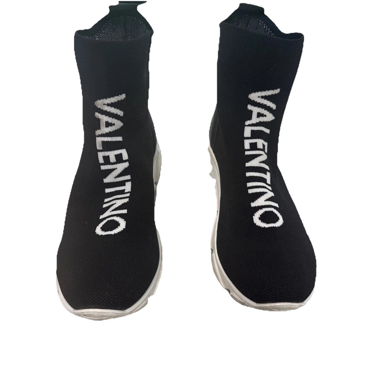 Valentino Sound Sock Sneakers Womens 6.5 Black Logo Designer Shoes EUC