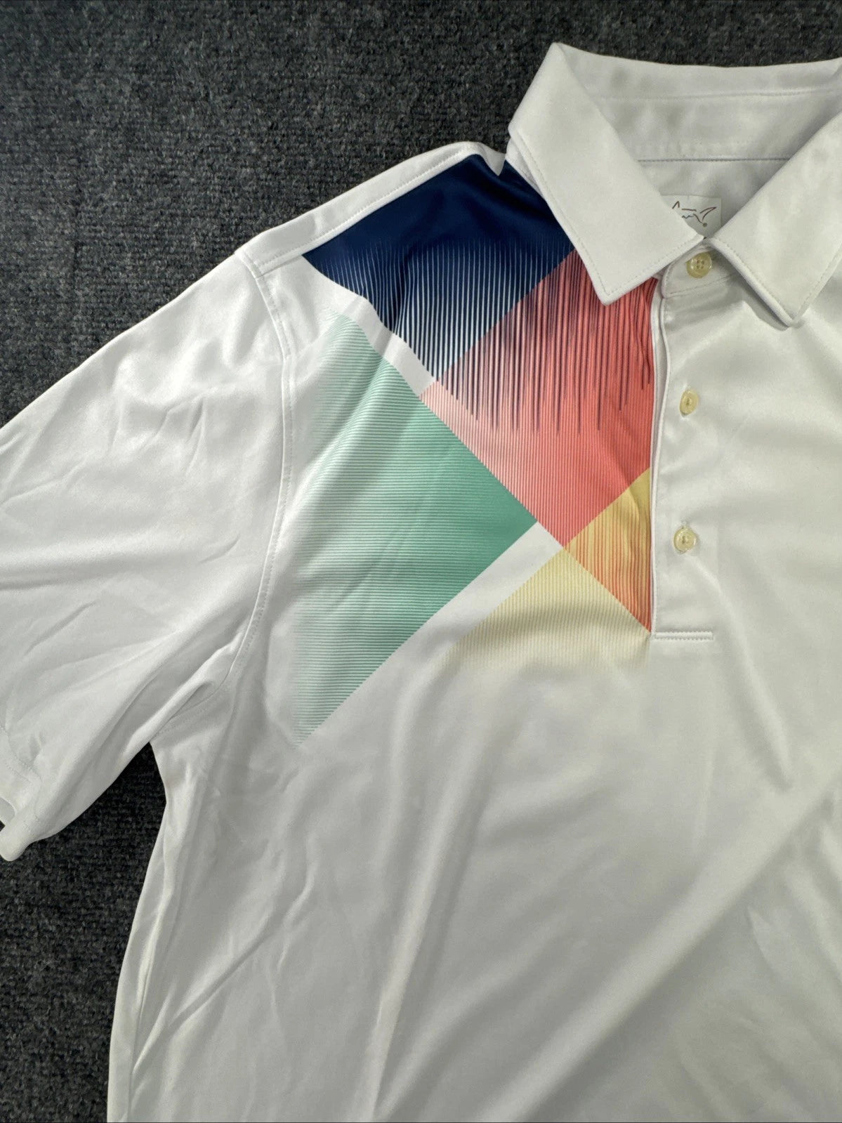 Greg Norman Play Dry Golf Polo Men’s M White Geometric Shark Performance Shirt