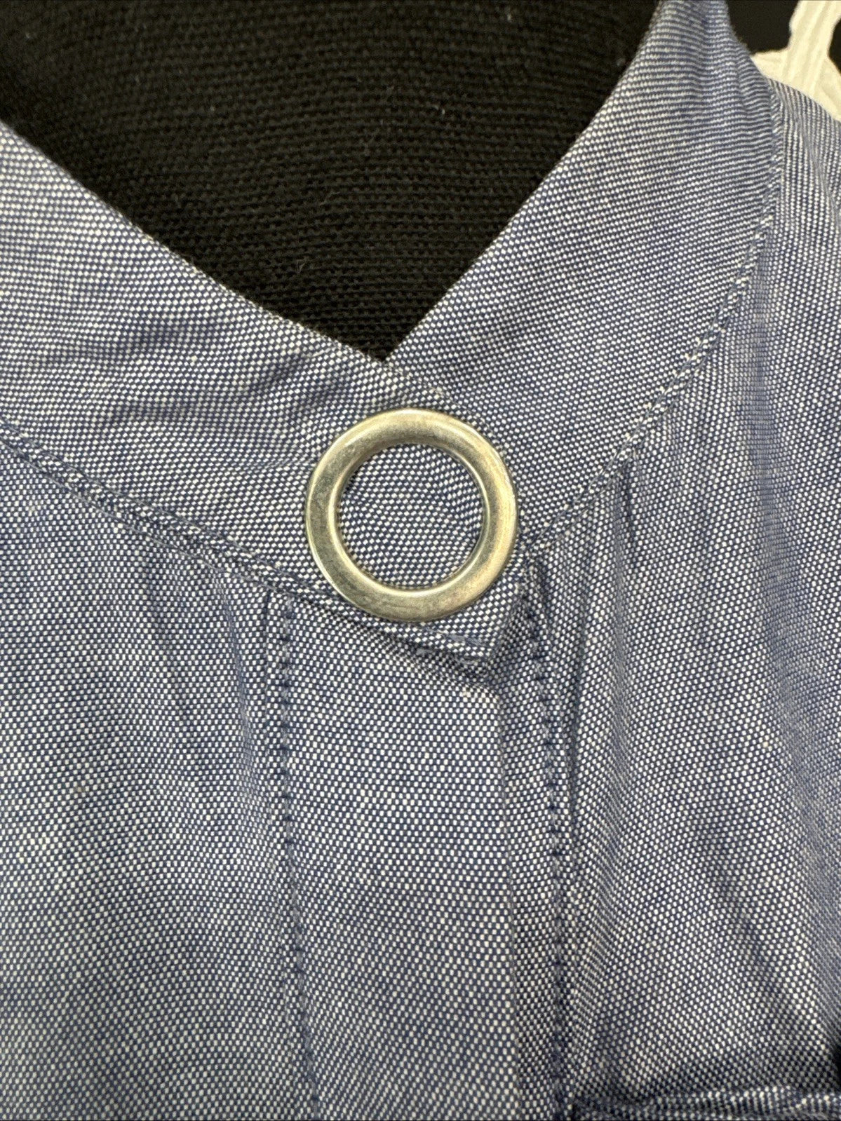 Zara Basic Chambray Ruffle Button Front Blouse Women’s XS Blue Long Sleeve EUC
