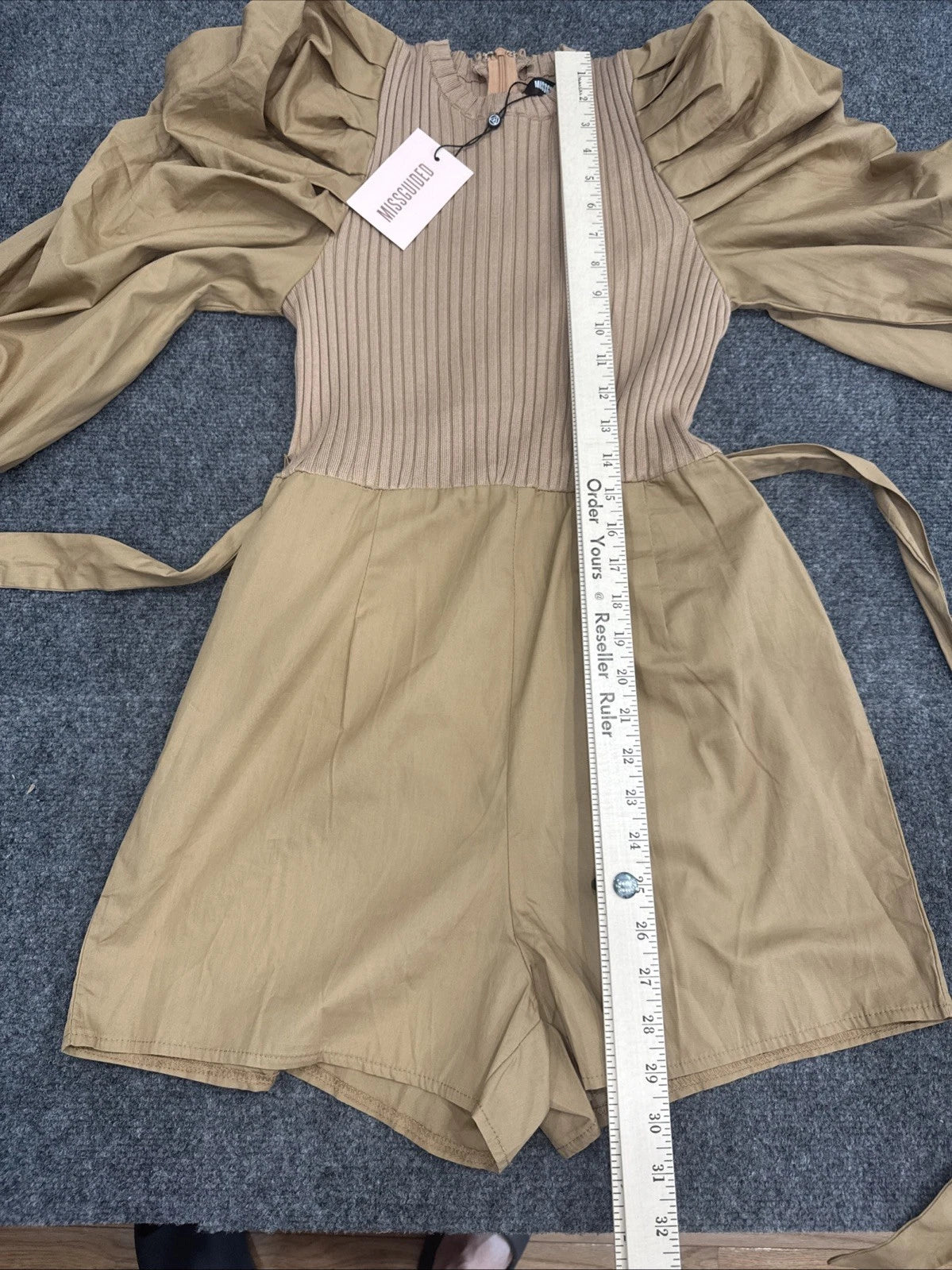 Missguided Taupe Balloon Sleeve Knit Playsuit Romper Women’s US 4 NWT