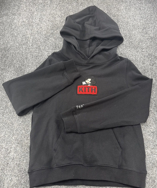 Kith x Disney Mickey Mouse Box Logo Hoodie Kids XL 14-16 Black NWOT Hype