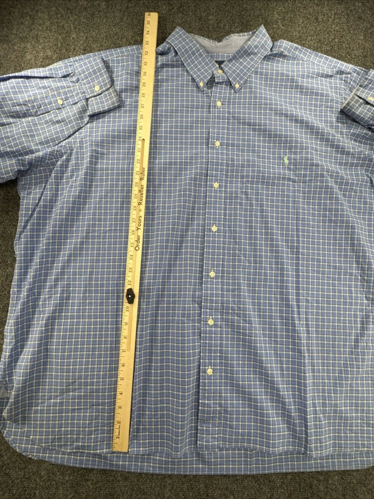 Polo Ralph Lauren Shirt Men 4XB Blue Green Plaid Stretch Cotton Big Tall