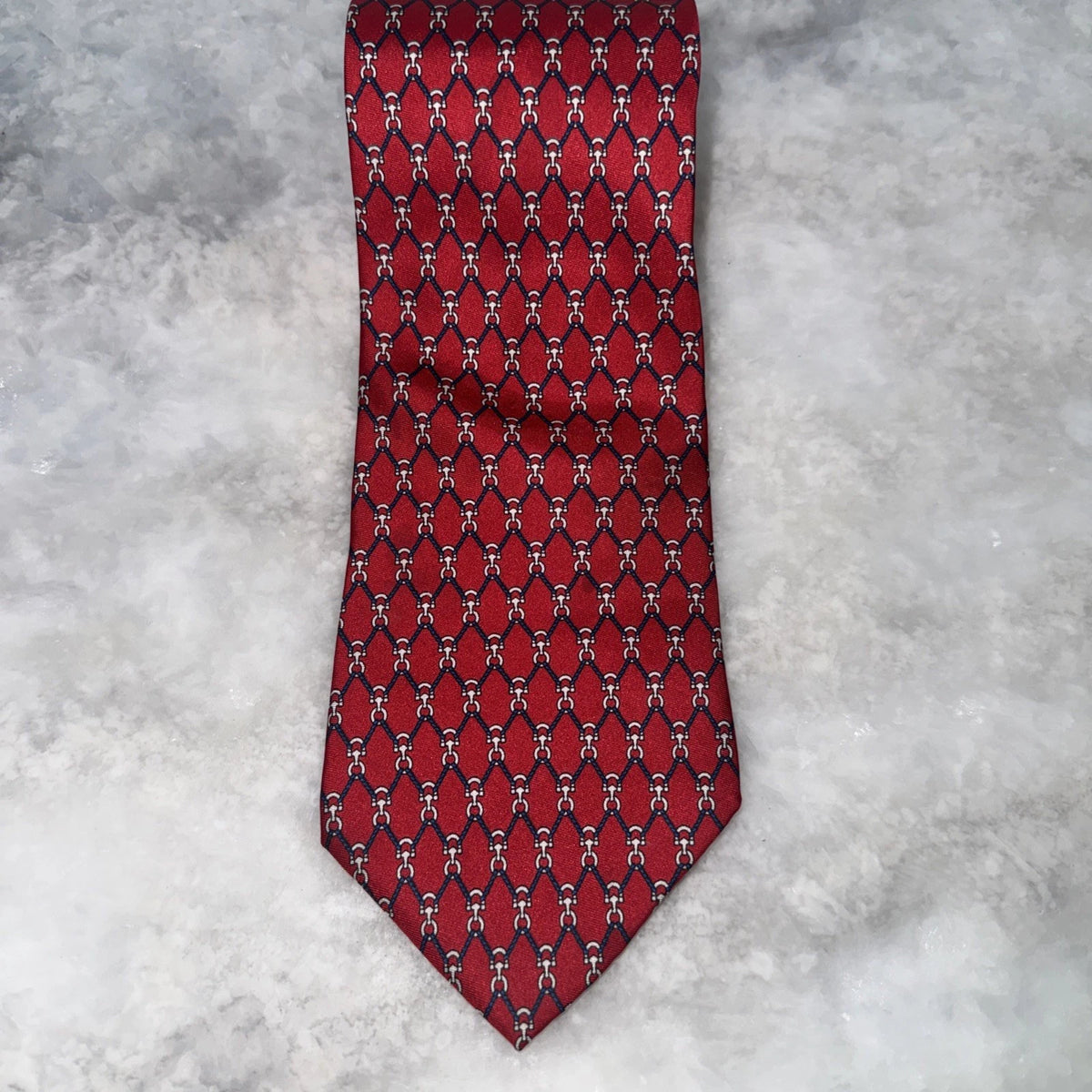 Bert Pulitzer Red Silk Equestrian Horsebit Necktie Made in USA Vintage
