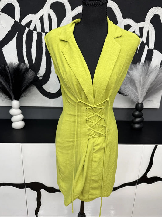 PrettyLittleThing Lime Corset Blazer Mini Dress Lace Up Women’s US 4