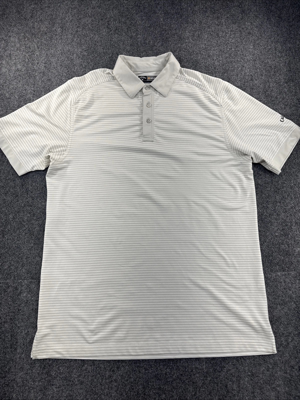 Callaway Opti-Dri Golf Polo Men’s L Gray White Striped Stretch Performance