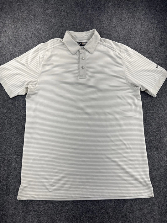 Callaway Opti-Dri Golf Polo Men’s L Gray White Striped Stretch Performance