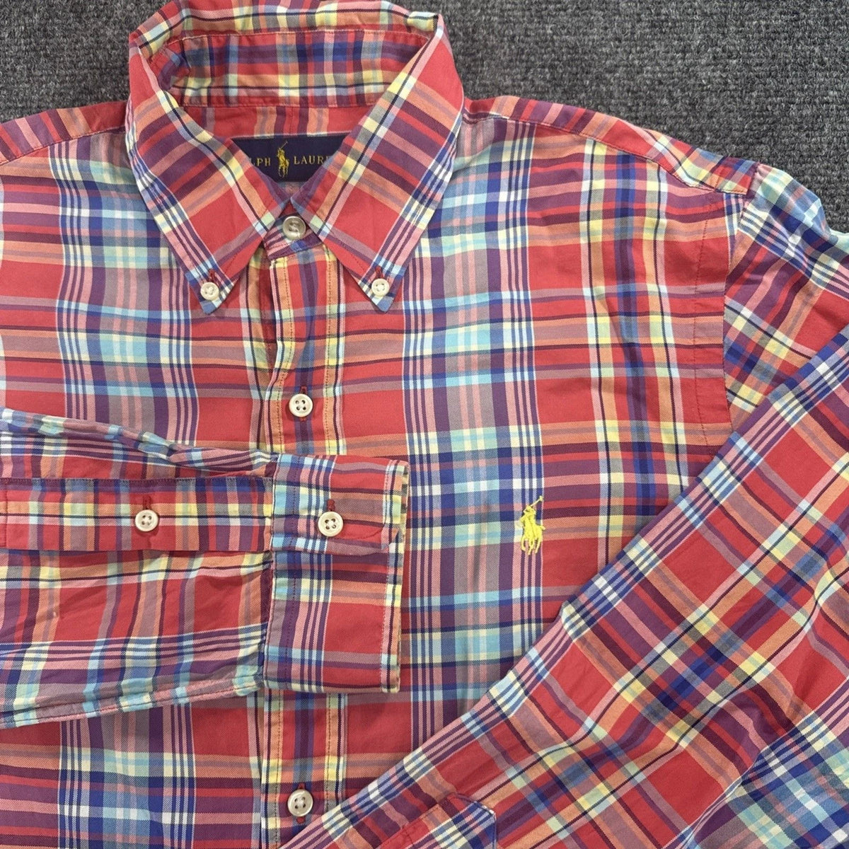 Polo Ralph Lauren Shirt Men’s Small Red Multicolor Plaid Long Sleeve Pony Logo