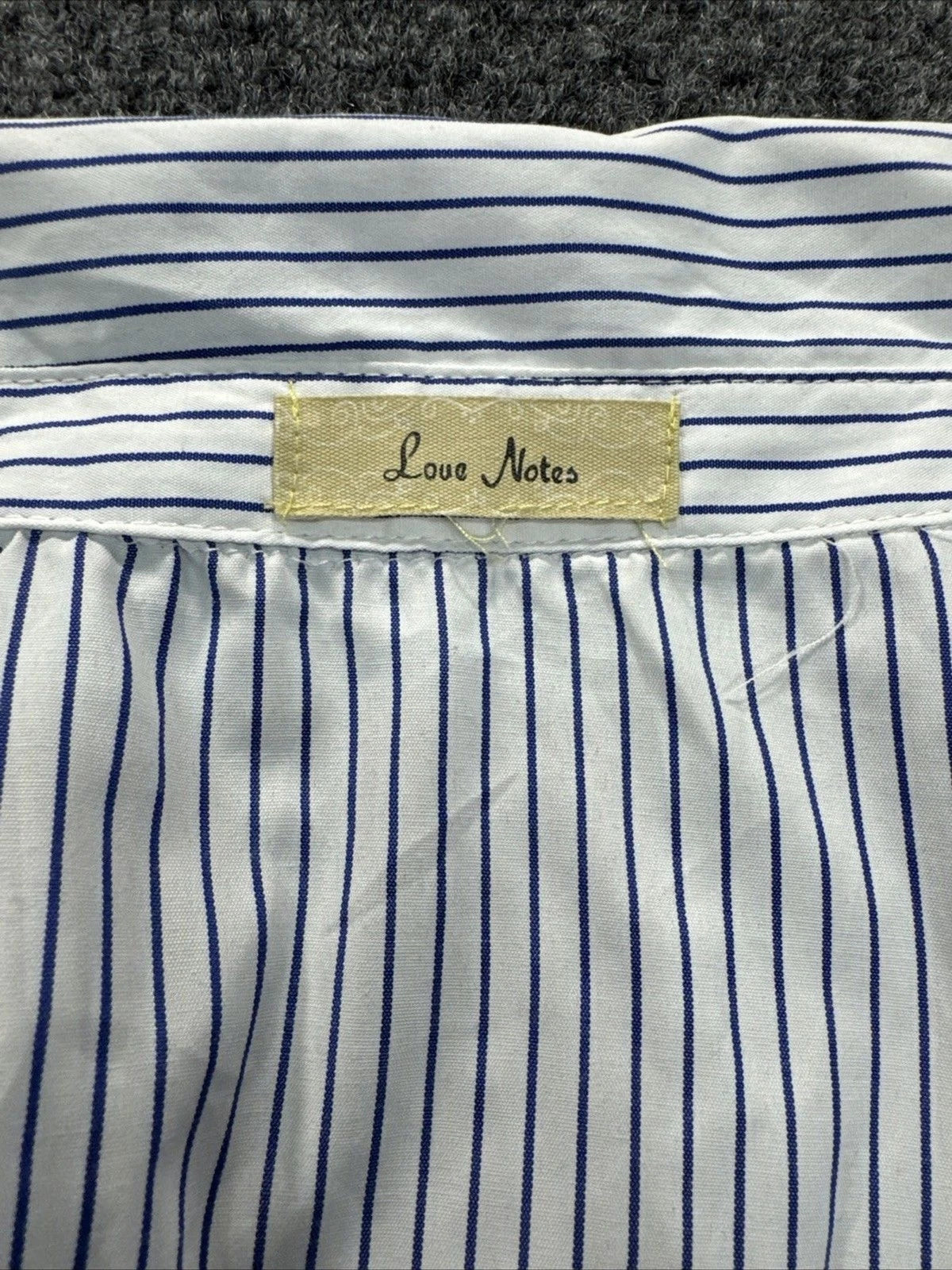 Love Notes Blue White Striped Shirt Dress Women's Large Sleeveless Belted Mini