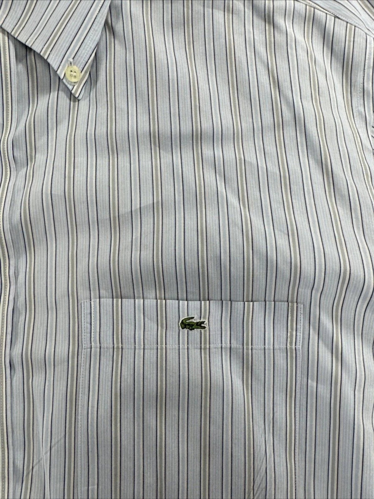 Vintage Lacoste Shirt Men’s 44 XL Light Blue Stripe Hong Kong Cotton Button Down
