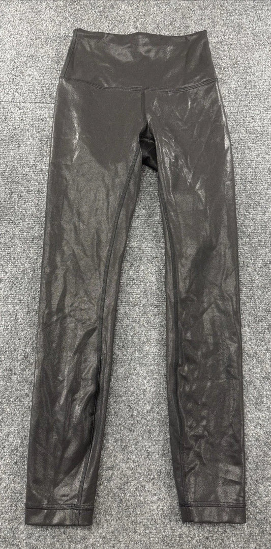 Lululemon Wunder Under Shine Leggings Women's 2 Black High Rise Foil EUC