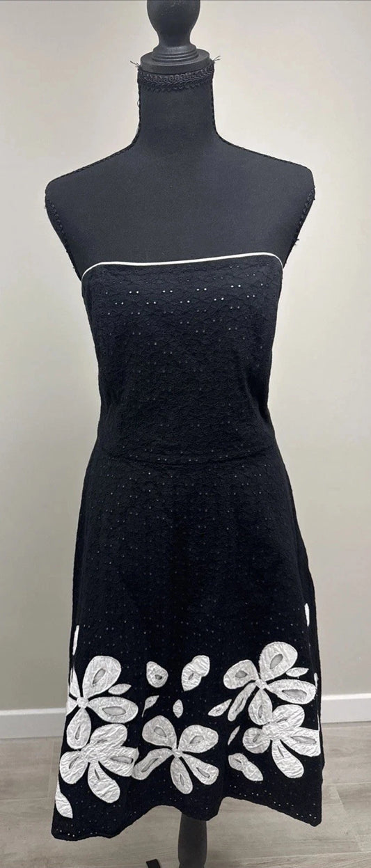 Y2K Spenser Jeremy Strapless Eyelet Floral Midi Cocktail Dress Women's 12