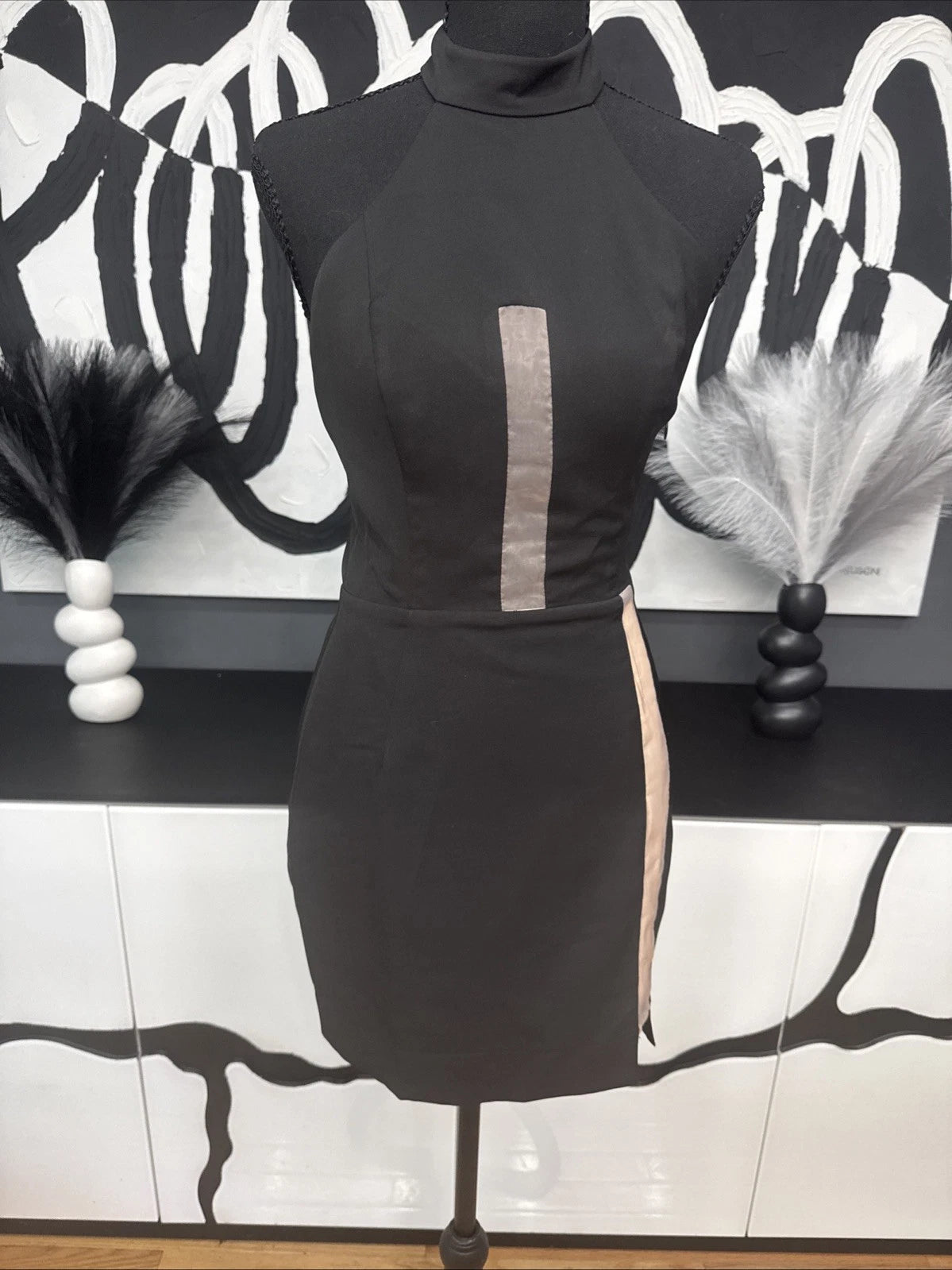 NBD Bodycon Cocktail Dress Women’s Small Black Mesh Mock Neck Party Mini Dress