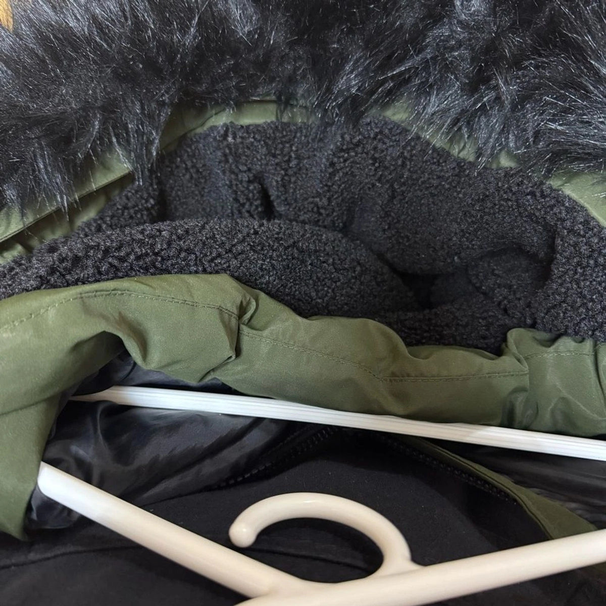 MICHAEL Michael Kors Olive Green Puffer Jacket Womens XL Faux Fur Hood
