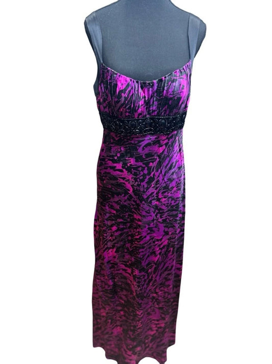 House of Deréon Black Purple Beaded Waist Maxi Dress Women's Size 12 EUC