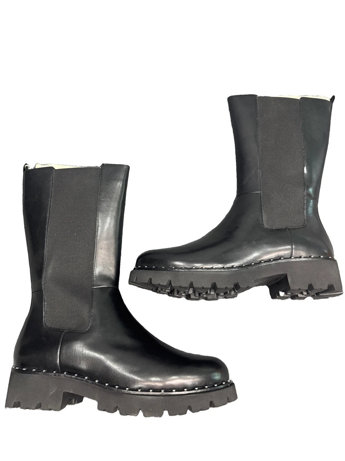 Steve Madden Black Leather Knee Boots Women’s 9 EU 40 Lug Sole Studded BNIB