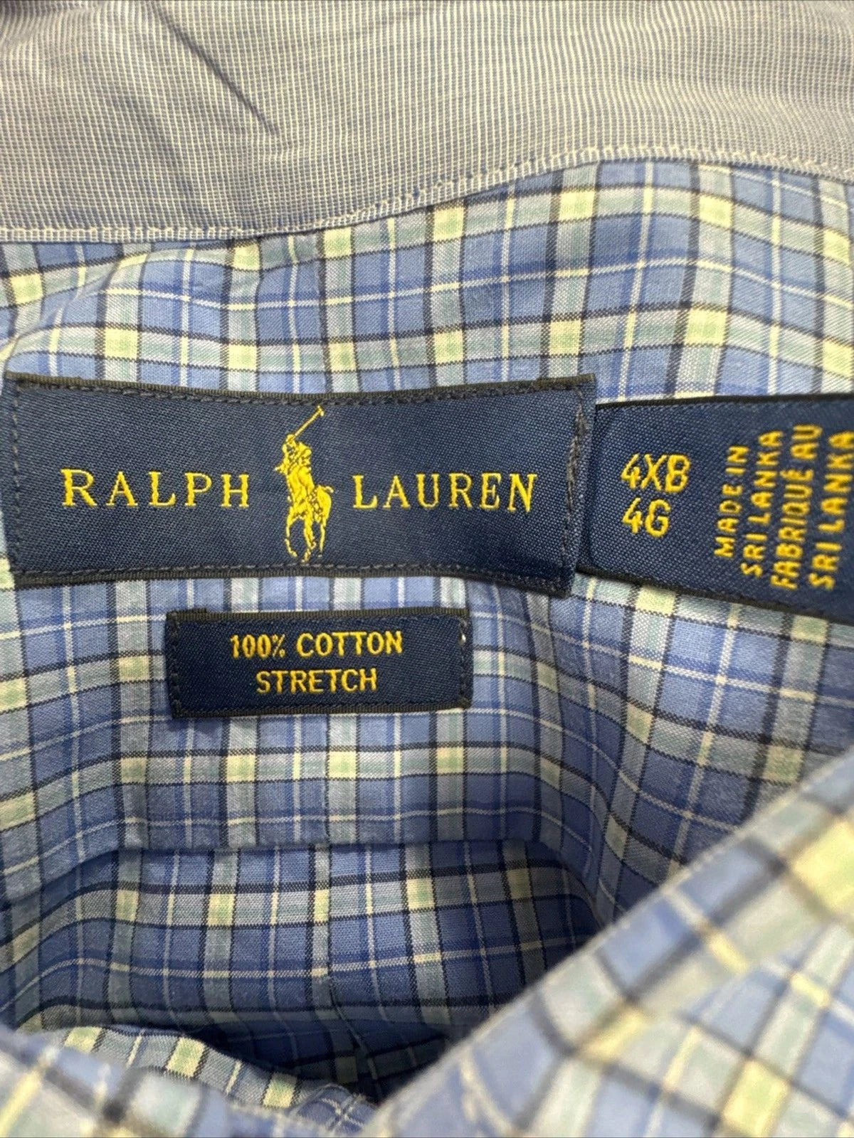 Polo Ralph Lauren Shirt Men 4XB Blue Green Plaid Stretch Cotton Big Tall