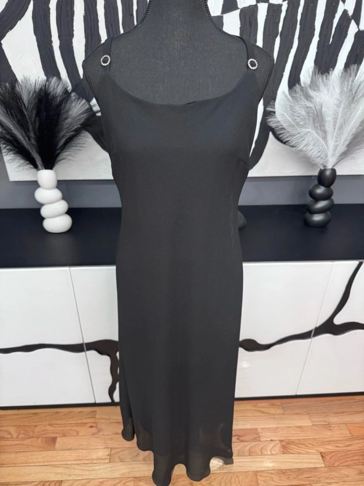 Connected Apparel Black Maxi Dress Rhinestone Straps Women's 12 Formal EUC