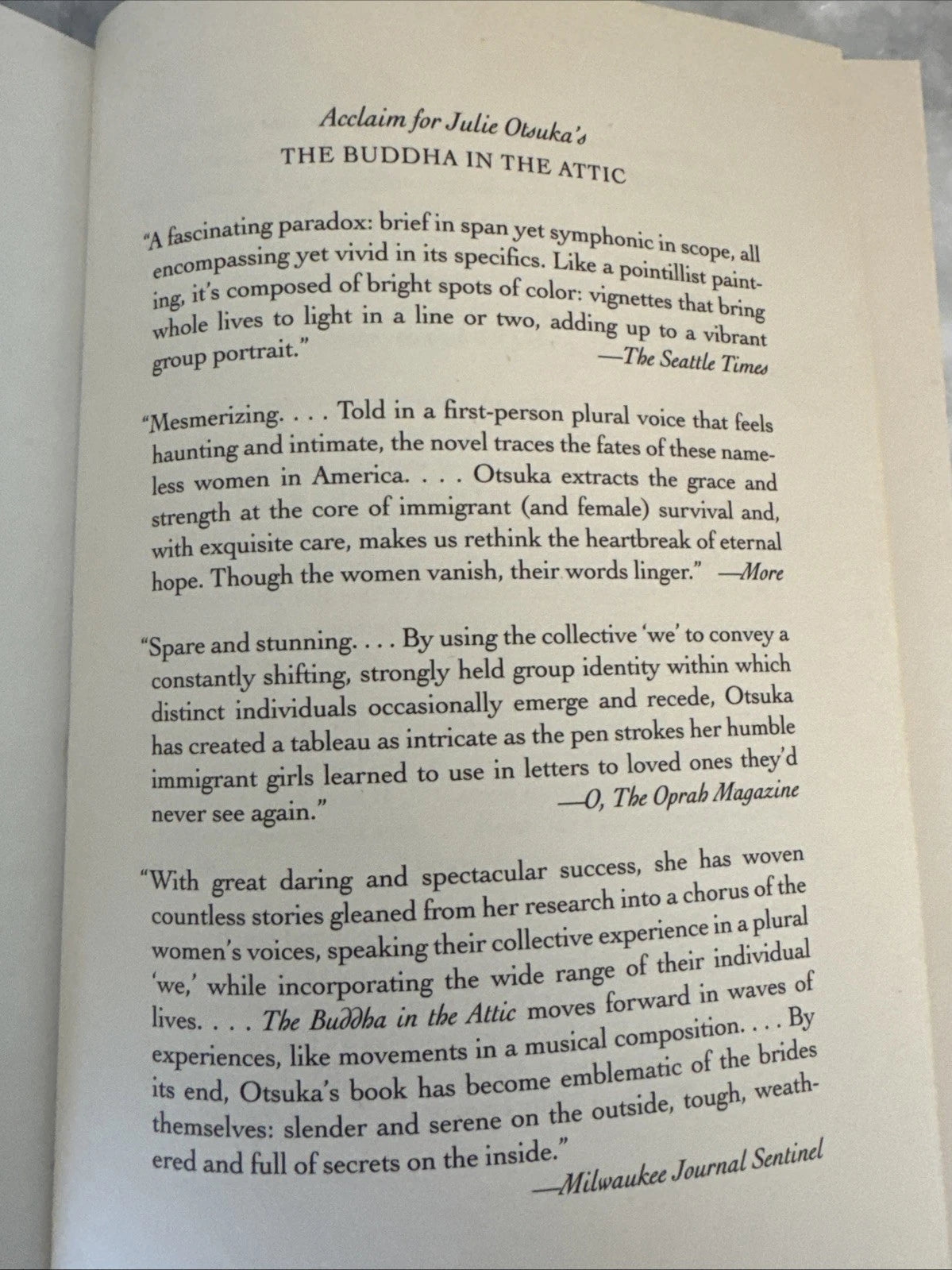 The Buddha in the Attic Julie Otsuka Paperback National Book Award Novel