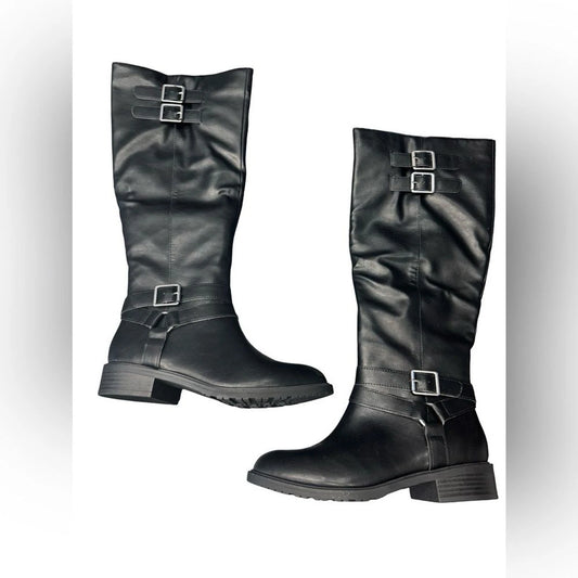 Style & Co Black Over The Knee Boots Silver Buckles Women's Size 6.5 BNIB