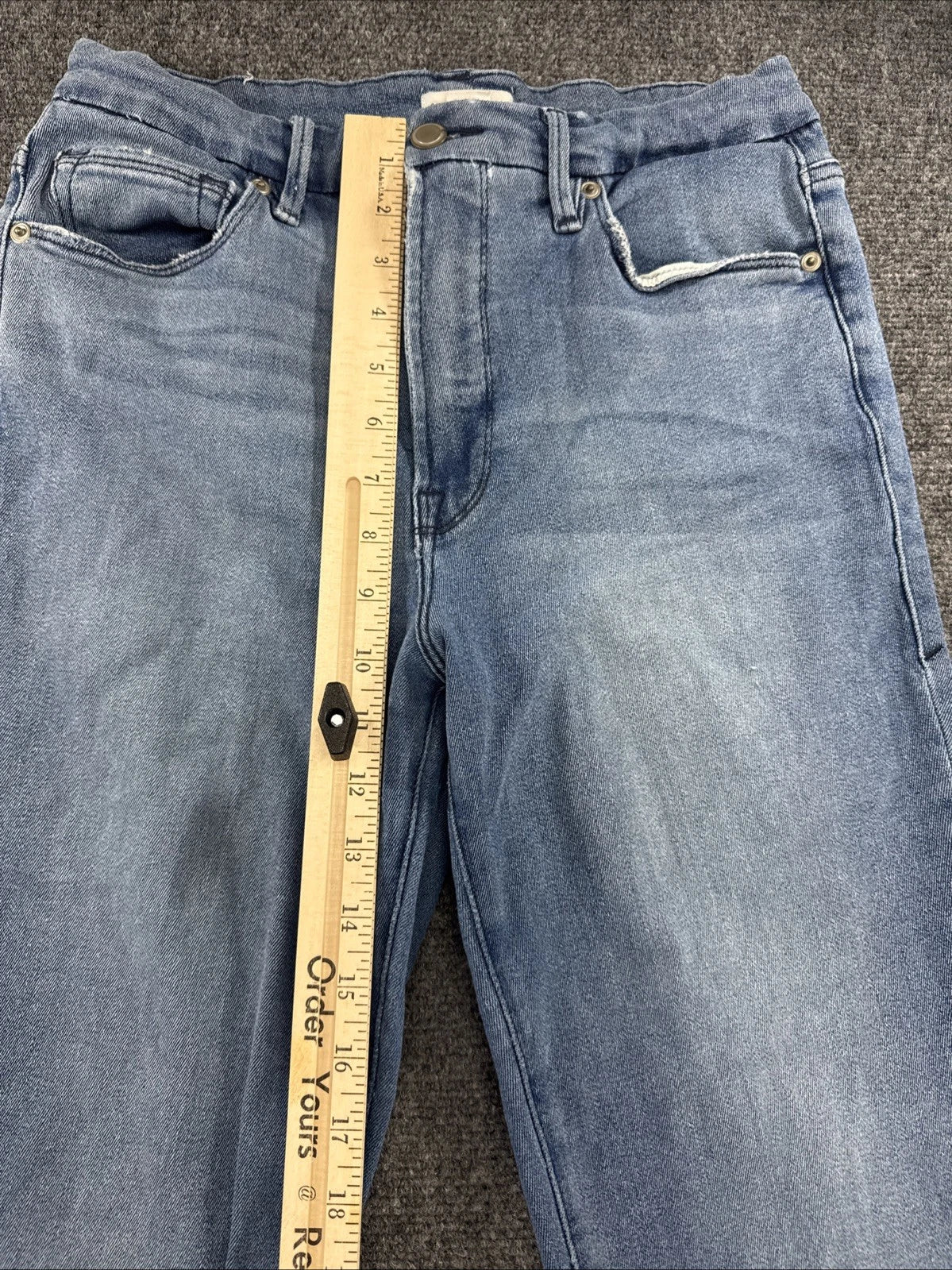 Good American Good Legs Straight Jeans Womens 10/30 Light Wash Raw Hem Stretch