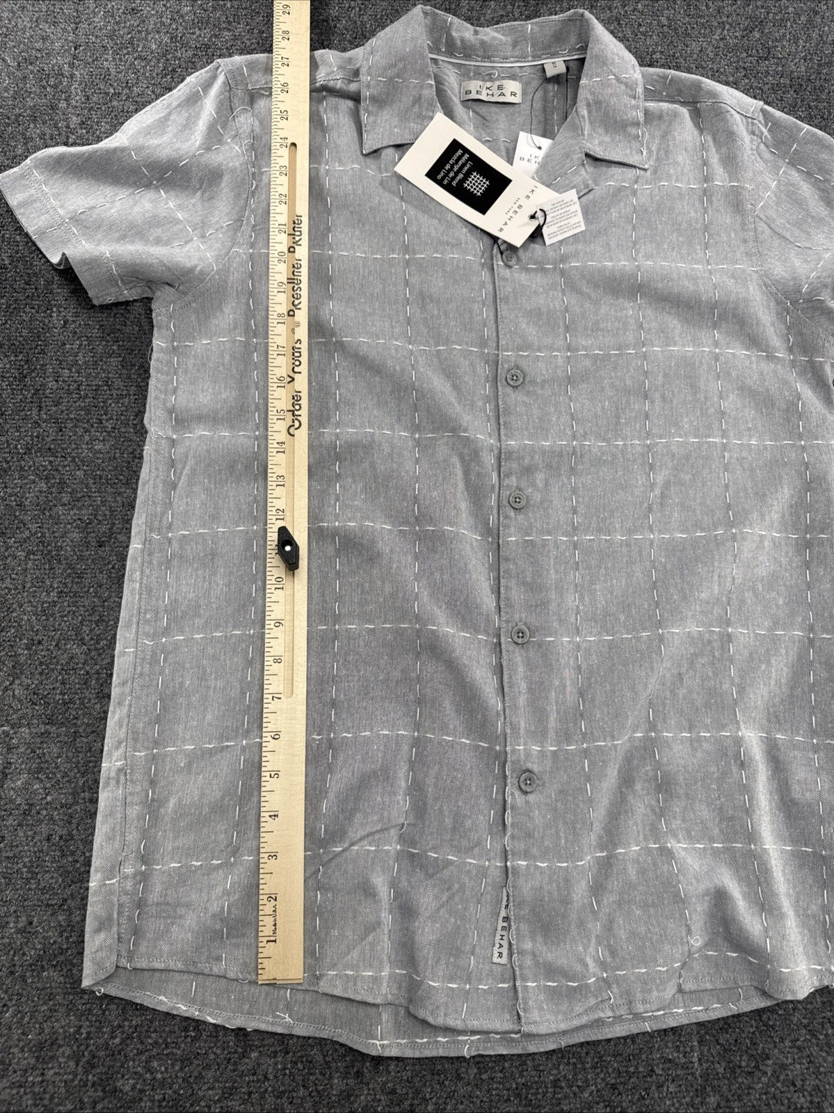 Ike Behar Linen Blend Camp Shirt Mens M Gray White Windowpane NWT