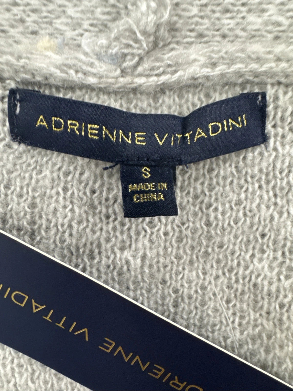 Adrienne Vittadini Plaid Fringe Cardigan Gray White Open Front Small Cozy