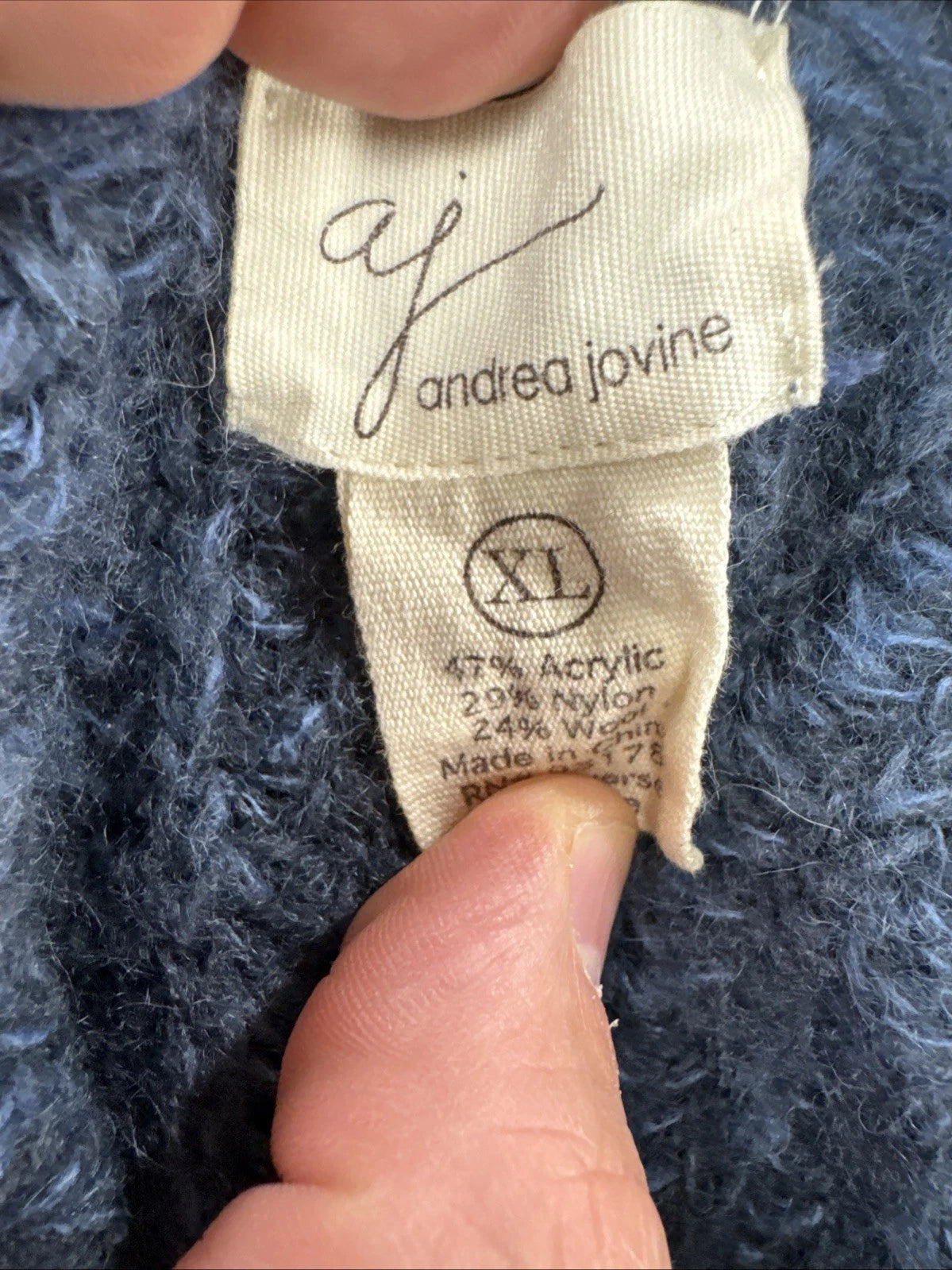 Andrea Jovine Wool Blend Knit Sweater Gray Crew Neck Cozy Quiet Luxury XL