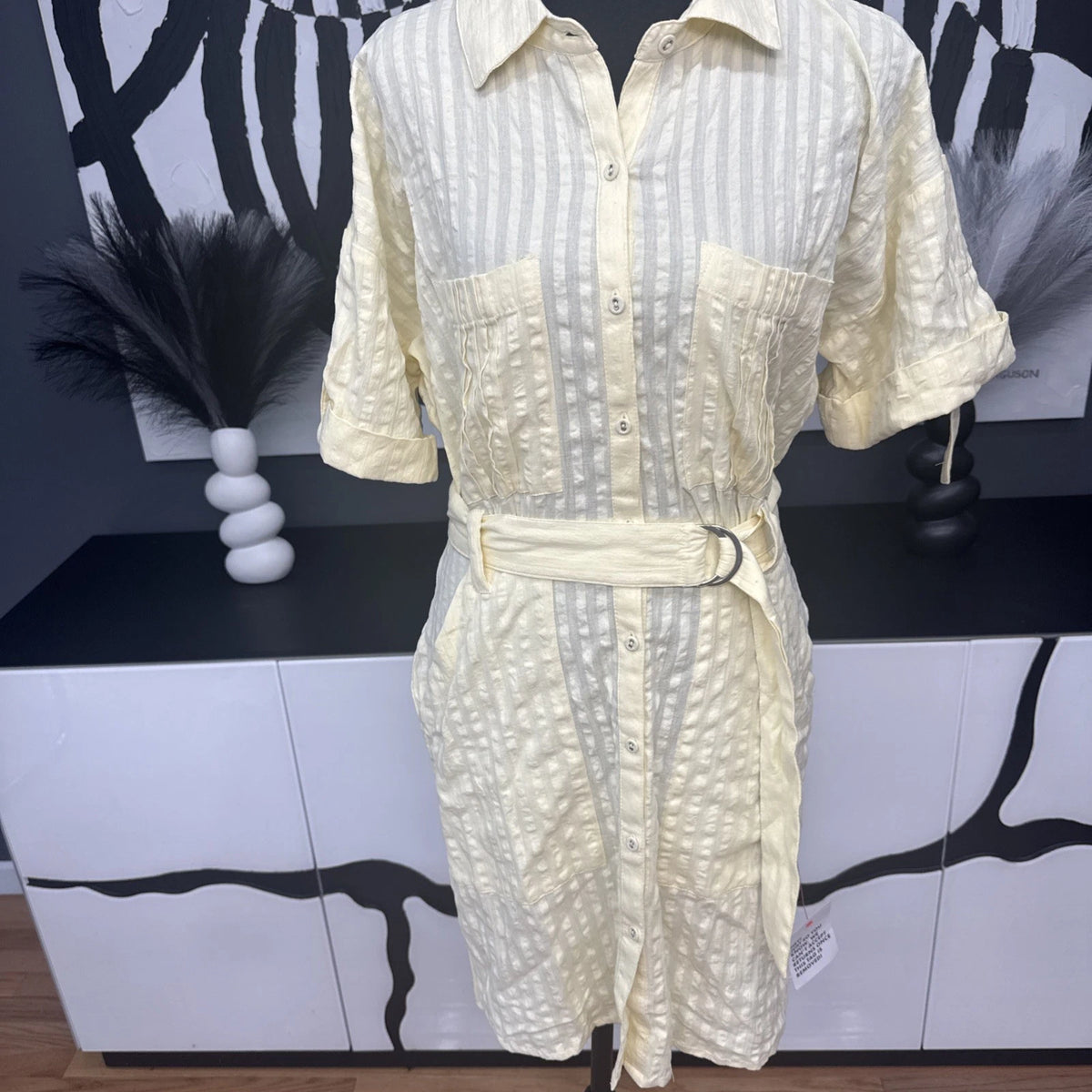 ASOS Design Yellow Seersucker Shirt Mini Dress Women's 6 NWT D Ring Belt