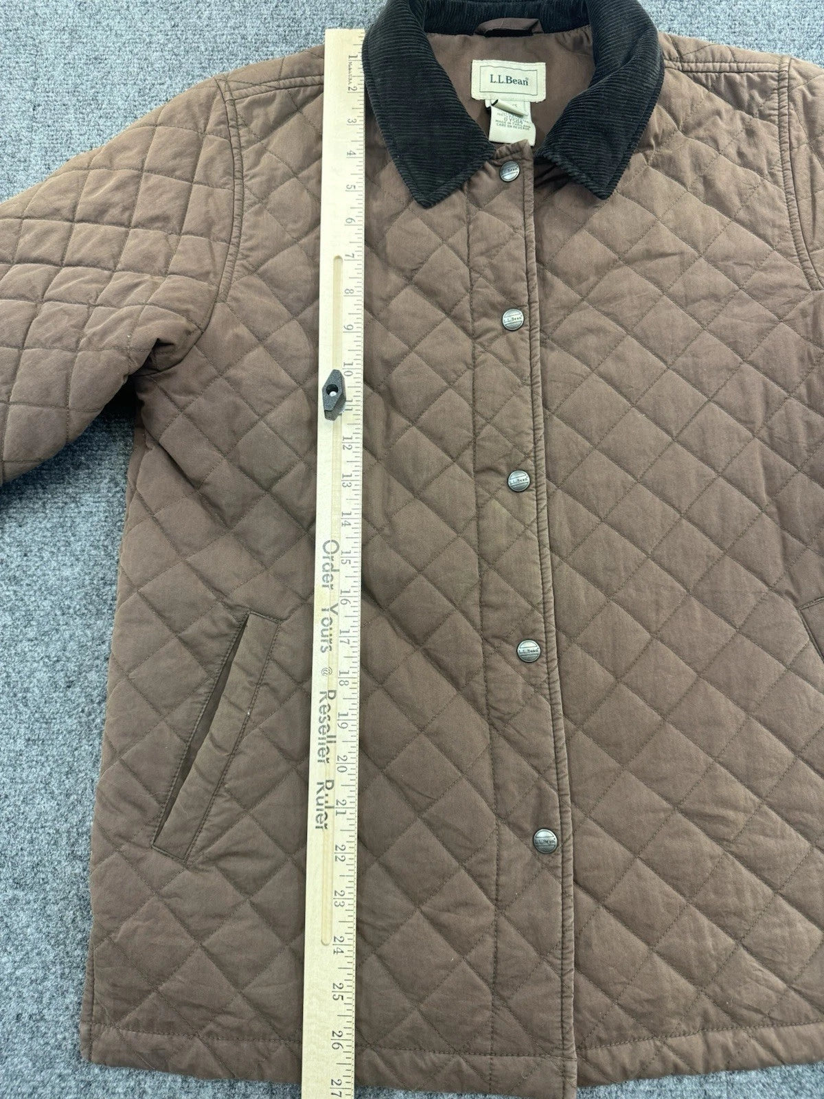 L.L.Bean Women's Quilted Barn Jacket Brown Corduroy Collar Snap Front Size S