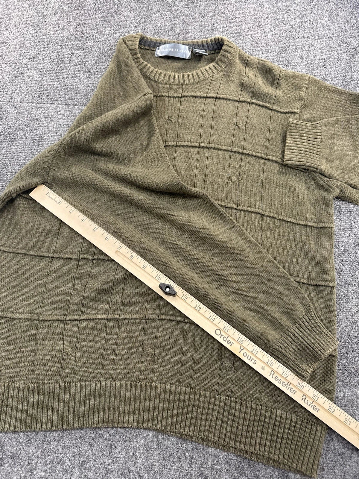 Oscar de la Renta Men's Green Textured Knit Crewneck Sweater XXL Pre-Owned