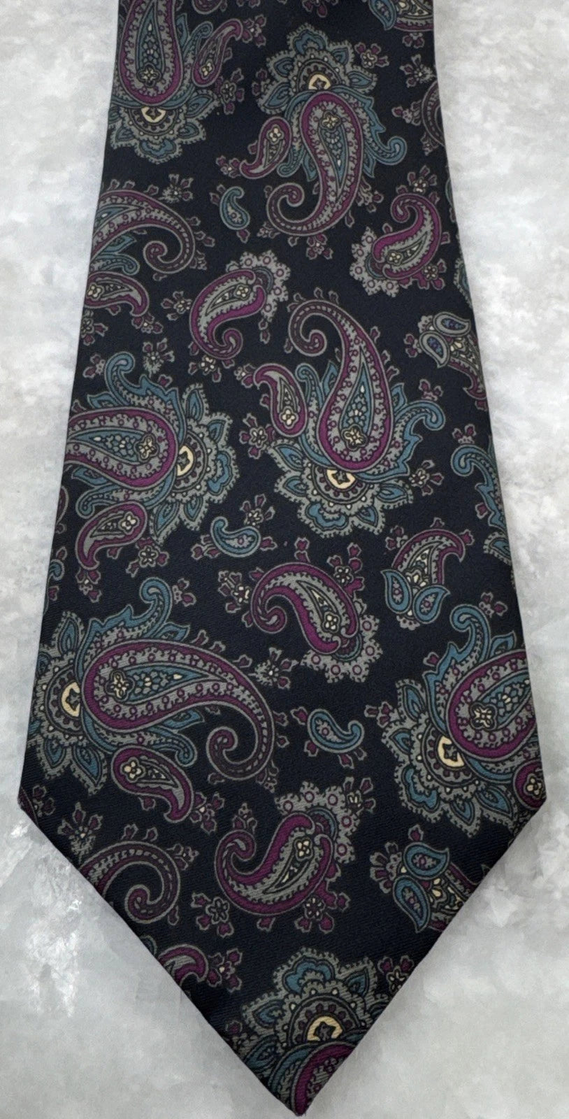Christopher Hayes Paisley Silk Tie, Navy/Purple/Teal/Gold, Made in USA - Pre-Owned