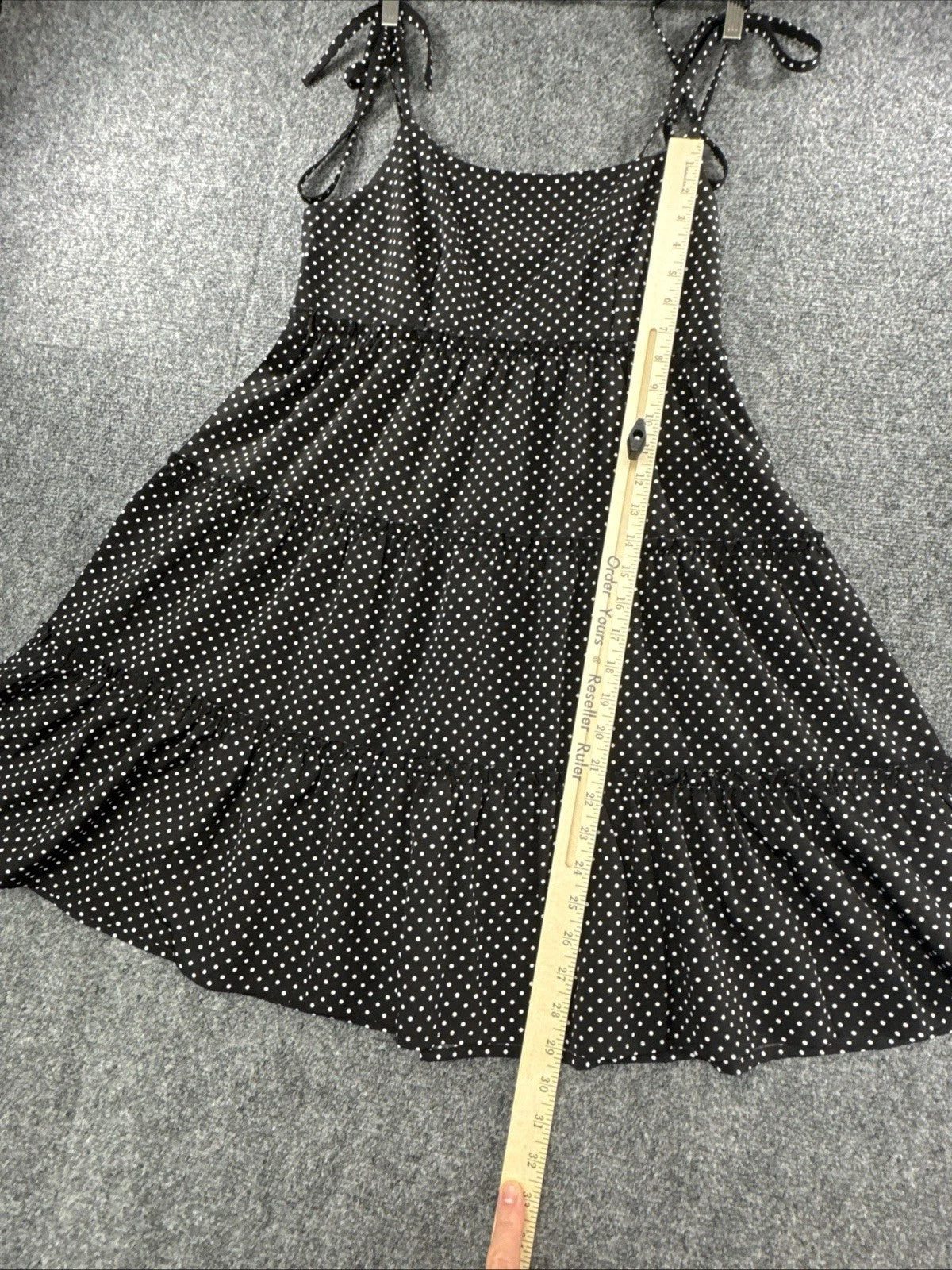Greath Black White Polka Dot Tiered Midi Dress Women's M Tie Strap Boho