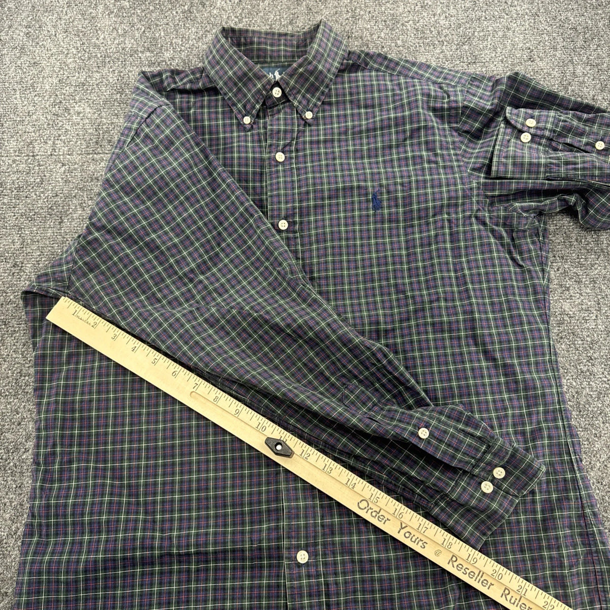 Polo Ralph Lauren Classic Fit Shirt Men’s M Green Blue Plaid Long Sleeve Pony
