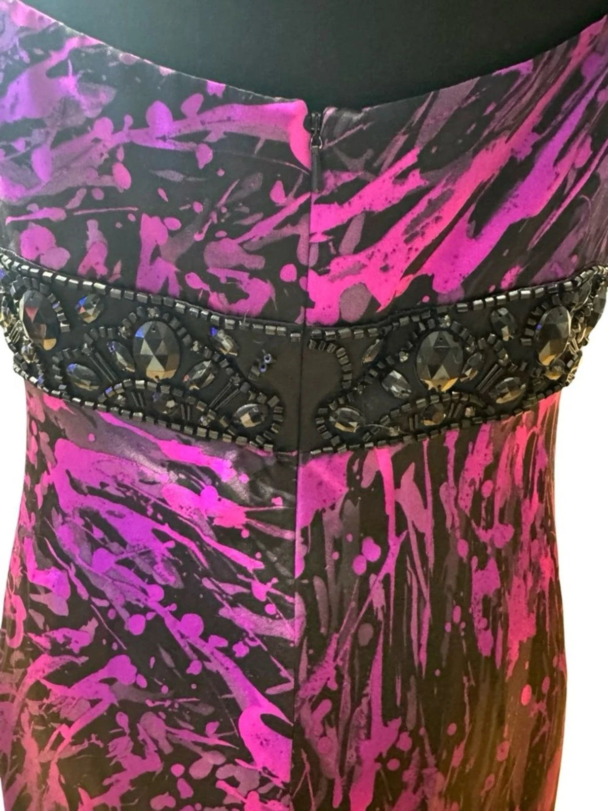 House of Deréon Black Purple Beaded Waist Maxi Dress Women's Size 12 EUC