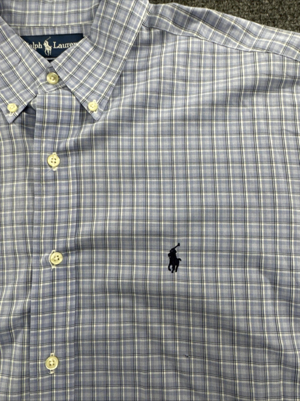 Ralph Lauren Yarmouth Shirt 16.5 34/35 Blue Plaid Blue Pony Cotton BNWOT