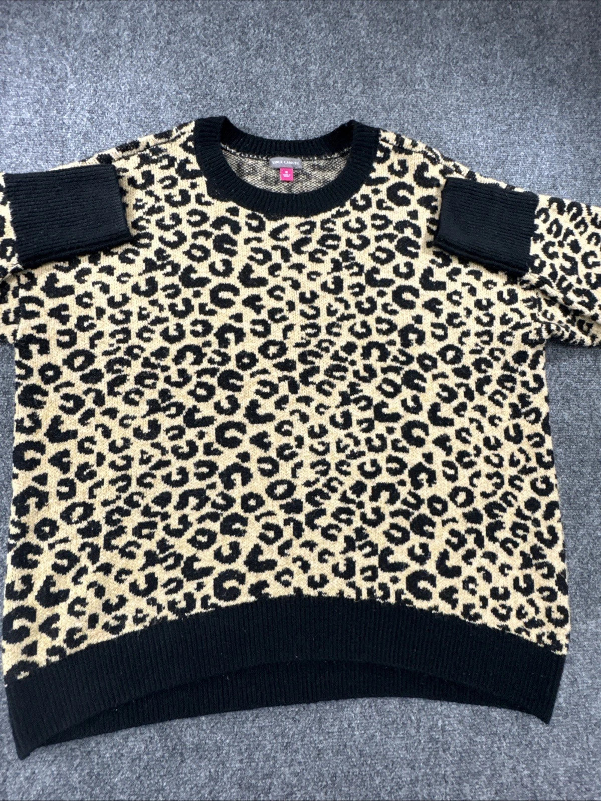 Vince Camuto Leopard Animal Print Knit Sweater Women's XL Cozy Fall Boho