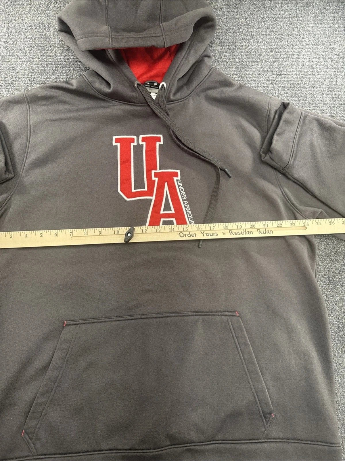 Under Armour Men's XXL Charcoal Gray Red Logo Performance Fleece Hoodie
