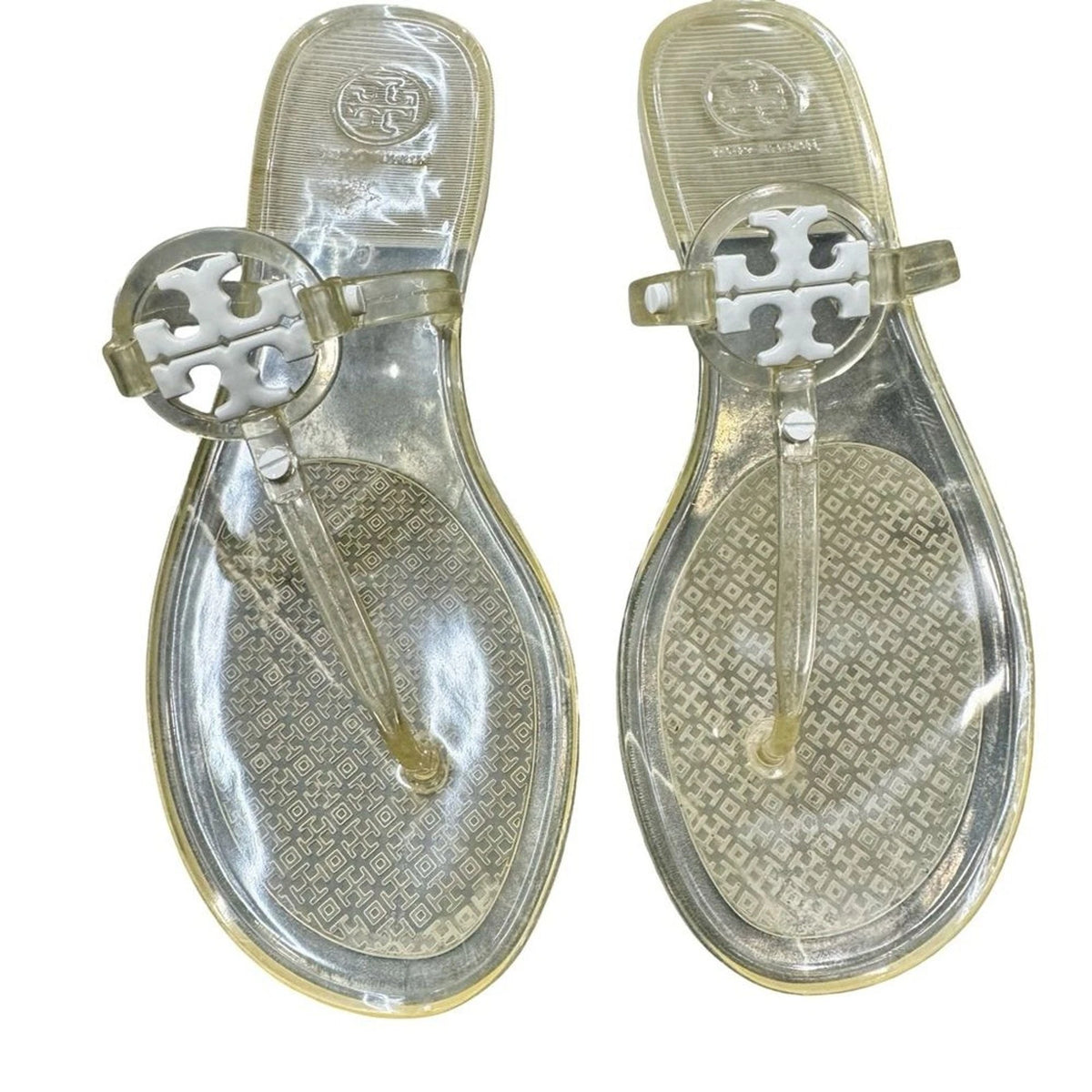 Tory Burch Transparent Yellow Jelly Sandals Women’s Size 8 Logo Thong EUC