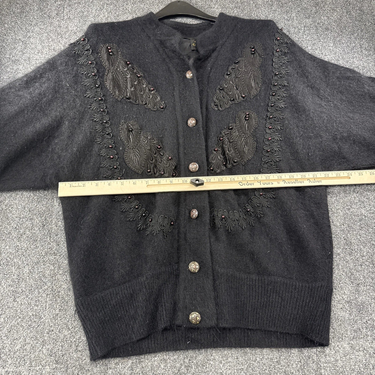Vintage Gizel Angora Cardigan Women’s Large Black Beaded Embroidered Sweater
