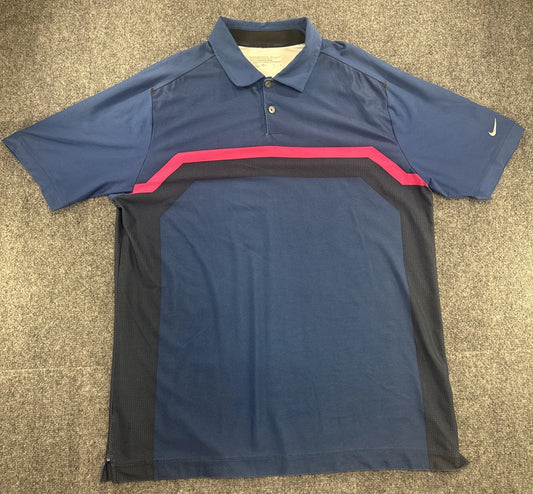 Nike Golf Tour Performance Dri-FIT Polo Mens XL Blue Black Red Colorblock