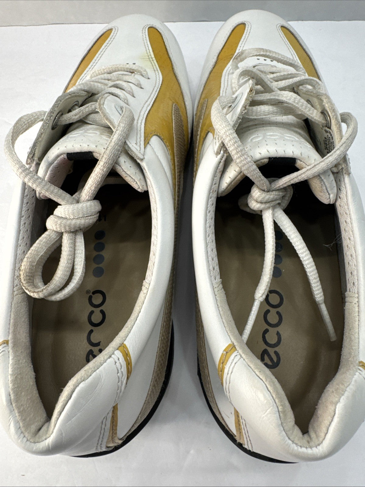 ECCO Hydromax Golf Shoes Men 41 US 7-7.5 White Yellow Leather Spiked Cleats