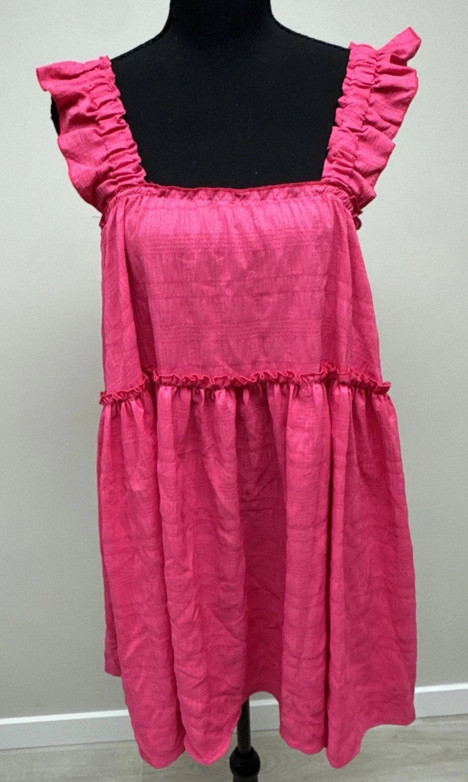 SHEIN Pink Ruffle Strap Babydoll Mini Dress Women’s Small US 4 Cottagecore