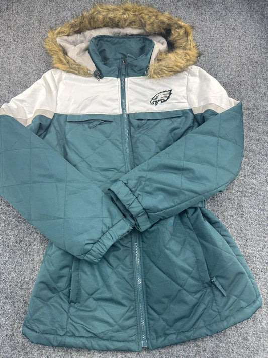 Philadelphia Eagles Women's Puffer Jacket Size S Green NFL Team Apparel Hooded