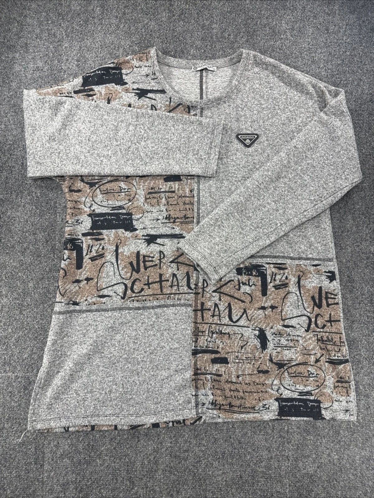 GORGO Abstract Graphic Knit Sweater Gray Graffiti Pullover Women's 46 EU